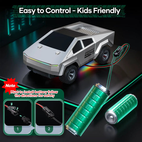 All Terrain 1/24 Scale Remote Control Pickup RC Truck With 2.4GHz Radio 2WD Off Road Beast Toy, dual batteries shown