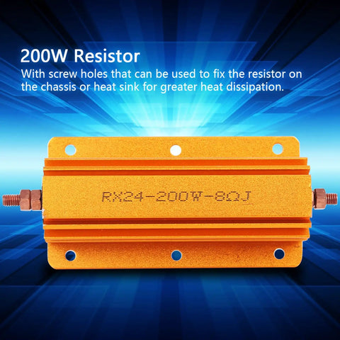 Beefy 200W 8 Ohm Aluminum Housed High Power Resistor for Industrial Equipment Power Supply and Top Tier Audio Systems Rugged Professional Grade Electrical Component, orange finned body with screw holes