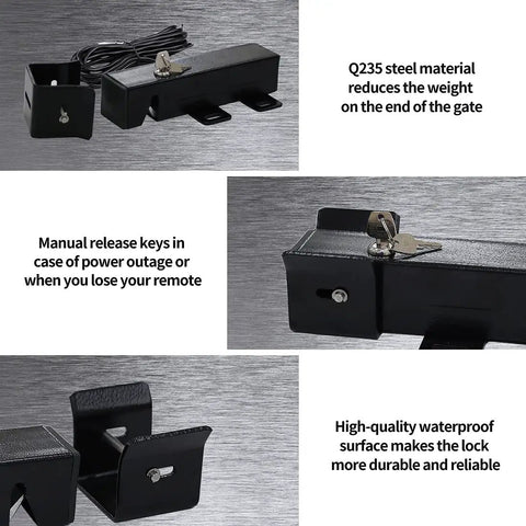 ET24 Electric Gate Lock For DC 24V Swing Gates With Automatic Locking No Fuss Heavy Duty Security, showing Q235 steel.