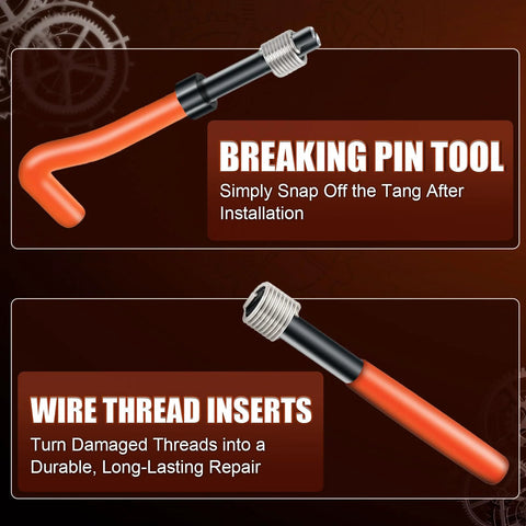 Coobeast breaking pin tool for thread repair with orange handle and silver tip
Coobeast wire thread insert tool with orange handle and metal insert head