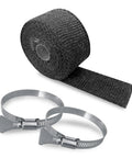 Image of 2 Pack Fireproof Pipe Wrap Insulation 2 Inch Wide 16 Feet Long Fiberglass Heat Shield Tape Pipe Webbing For Stove Flue Protector Includes 4 Clamps Black.