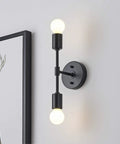 Two Light Wall Sconce For Bathroom And Hallway Sleek Modern Minimalist Vanity Lighting With Exposed Bulbs Matte Black Flush Mount In Mid Century Industrial Style That Fits Any Decor Easy Install