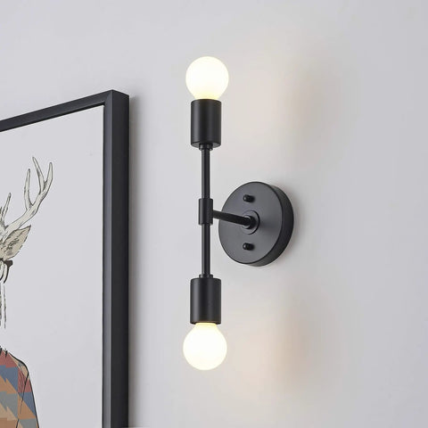 Two Light Wall Sconce For Bathroom And Hallway Sleek Modern Minimalist Vanity Lighting With Exposed Bulbs Matte Black Flush Mount In Mid Century Industrial Style That Fits Any Decor Easy Install