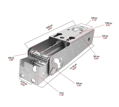 Heavy Duty Chest Freezer Door Hinge With Spring And Cover Replacement Part For Top Opening Freezers, metal construction with dimensions.