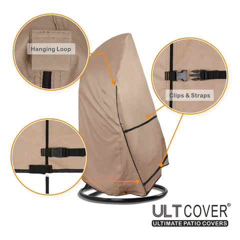 Patio Hanging Egg Chair Cover Waterproof Outdoor Single Seat Swing Chair With Stand Fits Up To 45W By 33D By 68H Inches 600D Polyester