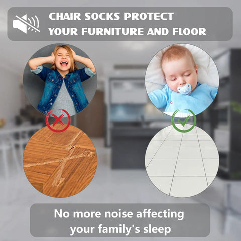 Comparative image showing effect of Ten Piece Adjustable Furniture Leveling Legs With Stainless Steel Swivel Feet on noise reduction.