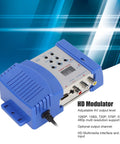 HDMI To RF Modulator For TV With PAL NTSC Support, composite video converter, blue device with ports, adjustable resolution, coaxial