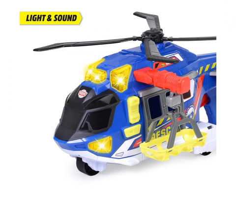 Totally Rad Multicolor Micro Helicopter Toy 203307002 with light features, visible rotor blades, and vibrant blue rescue design.