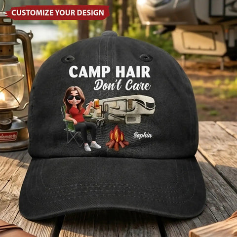 Custom Camping Baseball Cap With Personalized Name Camp Hair Dont Care Design RV Camper Gift For Women And Men Outdoor Lovers