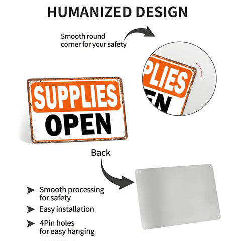 12x8 Inch Aluminum Wall Sign Matte Finish Space Upgrade For Home Cafe Bar Garage Office Shop Warehouse Entryway Or Corridor Durable Anti Rust Waterproof UV Resistant Metal Decor That Keeps Your Walls Looking Fresh, back view with rounded corners and hanging holes