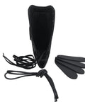 Buffalo Hide Leather Waxed Canvas Recoil Reducing Pad For Buttstock Extension And Cheek Rest With Rifle Shell Holder Fits.22LR.22MAG.17HMR Includes Neoprene Cushions, showing open view with leather strings and neoprene pads.