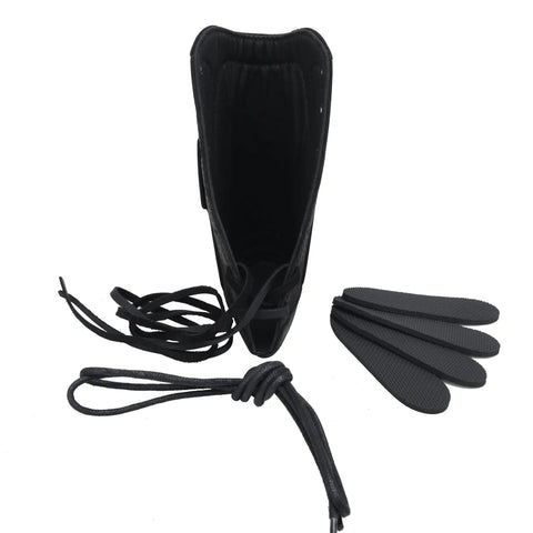 Buffalo Hide Leather Waxed Canvas Recoil Reducing Pad For Buttstock Extension And Cheek Rest With Rifle Shell Holder Fits.22LR.22MAG.17HMR Includes Neoprene Cushions, showing open view with leather strings and neoprene pads.