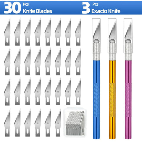 3 Piece Exacto Knife Kit with 30 Spare Blades Size 11 for Crafts Arts Modeling Scrapbooking and Stencil Projects Aluminum Handle