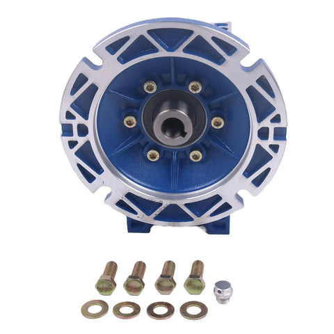 Front view of Worm Gear Speed Reducer 10 To 1 Ratio 56C Mount Hollow Shaft Output for machinery with assembly parts