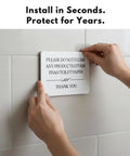 Do Not Flush Sign For Bathrooms White Acrylic Five By Three Point Five Inches easy mount demonstration on tile wall