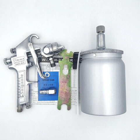 Gravity Feed Paint Spray Gun with lower pot 1.0 Mm Nozzle and 400 Ml Tank, silver spray gun with manual and lower pot.
