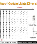 Battery Operated Fairy Curtain Lights With Remote Timer Nine Point Eight Feet By Nine Point Eight Feet Of Warm White LEDs diagram