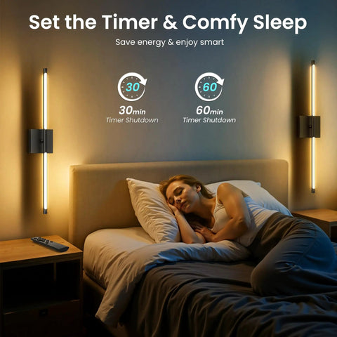 Rock Solid Rechargeable Wall Lights With 10000 Mah Battery running thirty to fifty hours on single charge, mounted beside bed.