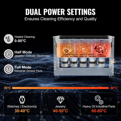 30L Ultrasonic Cleaning Machine 600W Digital Cleaner With Degassing And Gentle Mode 40kHz Industrial Ultrasonic Cleaner With Timer And Heater For Retainer Jewelry Tools Pro Grade Beast Power with dual power settings chart