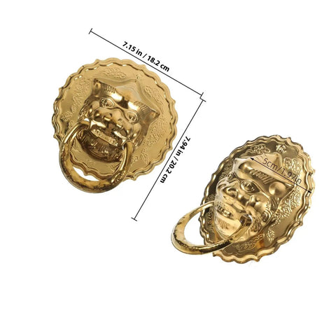 Lion Head Door Knocker And Front Door Pull Handle Brass Decorative Hardware Set Of 2 For Vintage Chinese Style Home Entry No Fuss Install And Smooth Operation With Large Ring
