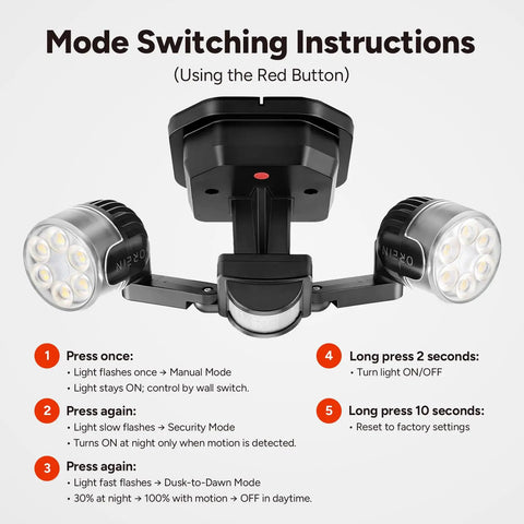 Tough As Nails Adjustable Dual Head Hardwired LED Flood Light With Smart Motion Sensor For Rugged Outdoor Security Providing Straight Up 5000K Daylight Clarity And Smooth IP65 Waterproof Protection
