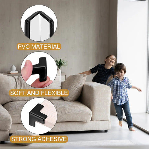 Solid T Shaped Corner Guards, 12 Pack Soft PVC Furniture Bumpers For Kids Safety, Anti Collision Table Edge Protectors close up of PVC material and flexible design.