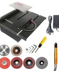 Rock Solid 24V Micro Table Saw With A Beefy 100W Motor And 7200 Rpm For Quick Cuts Up To 40mm Deep equipped with blades and tools.