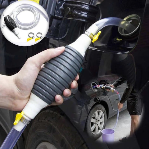 Heavy Duty Liquid Sucker Hand Pump With Large Bore Ball Valves And High Flow Hoses for transferring fluid from a car tank.