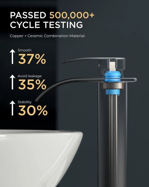 Matte Black Waterfall Bathroom Vessel Sink Faucet With Pop Up Drain Lead Free cUPC Hose Single Handle Tall 11 Inch 1 Hole Faucet For Vessel Sinks Anti Splash Design Drip Free Performance in copper ceramic material