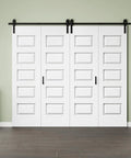 Ninety Six Inch By Eighty Four Inch Five Panel Folding Barn Door Kit With One Zero Four Inch Heavy Duty Rail Assembly, white panels.