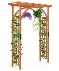 Wood Garden Arbor Archway Pergola 84 Inch Outdoor Structure With Decorative Hanging Roof And Side Climbing Trellis