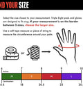 Sizing chart for All In One Saver Series Pad Set with measurement instructions and size options from junior to large.