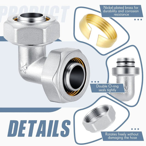 Six Pack Three Quarter Inch Elbow Air Piping Fittings Brass Nickel Plated For Shop Compressed Air Line System Durable Corrosion Resistant