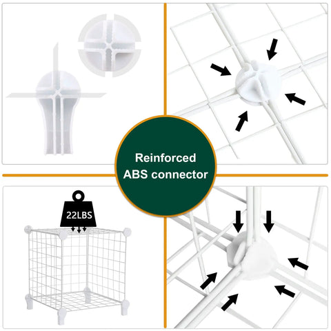 Reinforced ABS connectors of Wire Cube Storage Organizer 6 Cube Shelves Metal Bookshelf For Bedroom, Home And Office, Portable