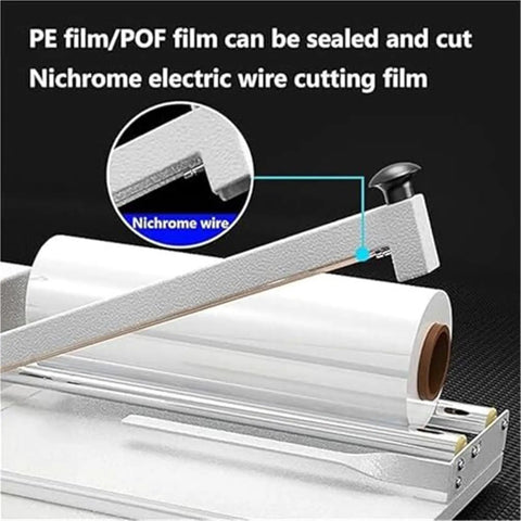 Pro Shrink Wrap Sealing Machine With Heat Cutting Bar showing Nichrome wire and film cutting mechanism for efficient sealing.