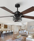 52 Inch Premium Farmhouse Ceiling Fan With Warm Ambient Glow Reversible Dual Finish Blades in modern living room setting.