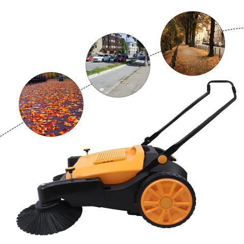 41 Inch Industrial Hand Push Floor Sweeper With Large 14 5 Gallon Trash Bin For Commercial Use Outdoor Walkway And Yard Cleaning Tool Adjustable Handle And Five Speed Settings