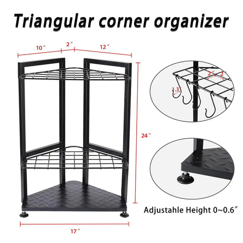 Heavy Duty Garden Tool Organizer Rack For Garage Corner Storage Free Standing No Mount With 31 Tool Grids And 8 Removable Hooks