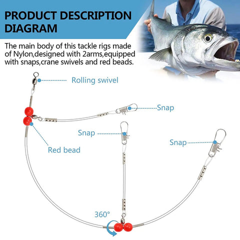 Saltwater Fishing Leaders Kit With Swivel Snap Heavy Duty Monofilament 12 Pack White Leaders With One Arm And Two Arm Options Main Leader 90Lb Arm Leaders 55Lb diagram