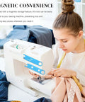Woman using Easy Threading Sewing Needle Threader With Quick Threading Mechanism Auto Needle Threader on sewing machine