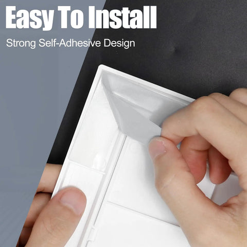 Heavy Duty Self Adhesive Access Panel 8X8 Drywall Hole Cover installation process, showing strong self-adhesive backing being peeled off.