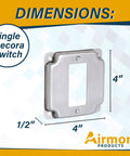 1 Gang Rocker Switch Electrical Box Cover, 4 Inch Square, Half Inch Raised, Galvanized Steel, Surface Mount Junction Box Cover