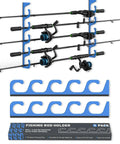 Five Rod Holder Wall And Ceiling Rack For Garage Storage Fits Spinning Casting Surf And Fly Rods With 1.34 Inch Slots Keeps Your Gear Neat And Ready To Go shown holding rods, alloy steel, wall-mounted.