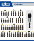 Heavy Duty 51 Piece Specialty Driver Bit Set With Rock Solid S2 Steel Construction featuring various bit types and magnetic holder.