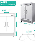 Heavy Duty Commercial Reach In Freezer 49 Cu Ft Built Solid For Bulk Grocery Stash Pro Kitchens dimensions on display