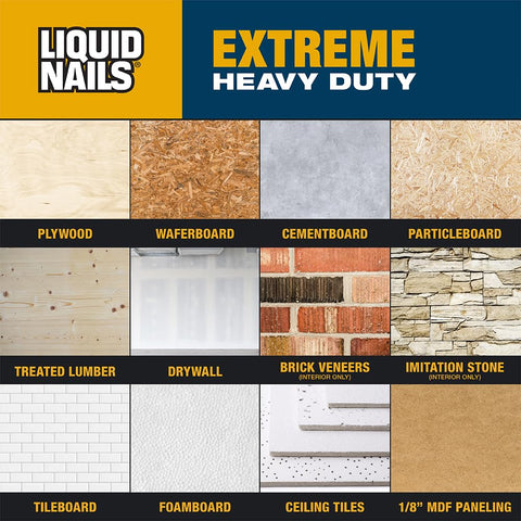 Extreme Heavy Duty Construction Adhesive 10 Oz That Binds In Extreme Temps All Weather All Season Performance material chart.