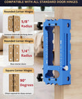 Adjustable Door Hinge Jig For Router, Heavy-Duty Aluminum Alloy Mortise Template with 1/4' and 5/8' radius markings for precision cuts.