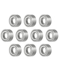 Front view of 12 chrome steel deep groove ball bearings, shielded ZZ, 1/4" bore x 1/2" OD x 3/16" wide
