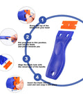 Instructions showing how to use the 4 Piece Plastic Razor Blade Scraper Set With 120 Replacement Blades For Glass, Windows, Cars, And Auto Detailing.