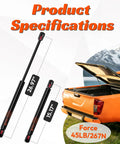 Product specifications of Heavy Duty 27 Inch Gas Struts 45 Lbs For Truck Tonneau Cover with dimensions of 26.97 and 15.17 inches.